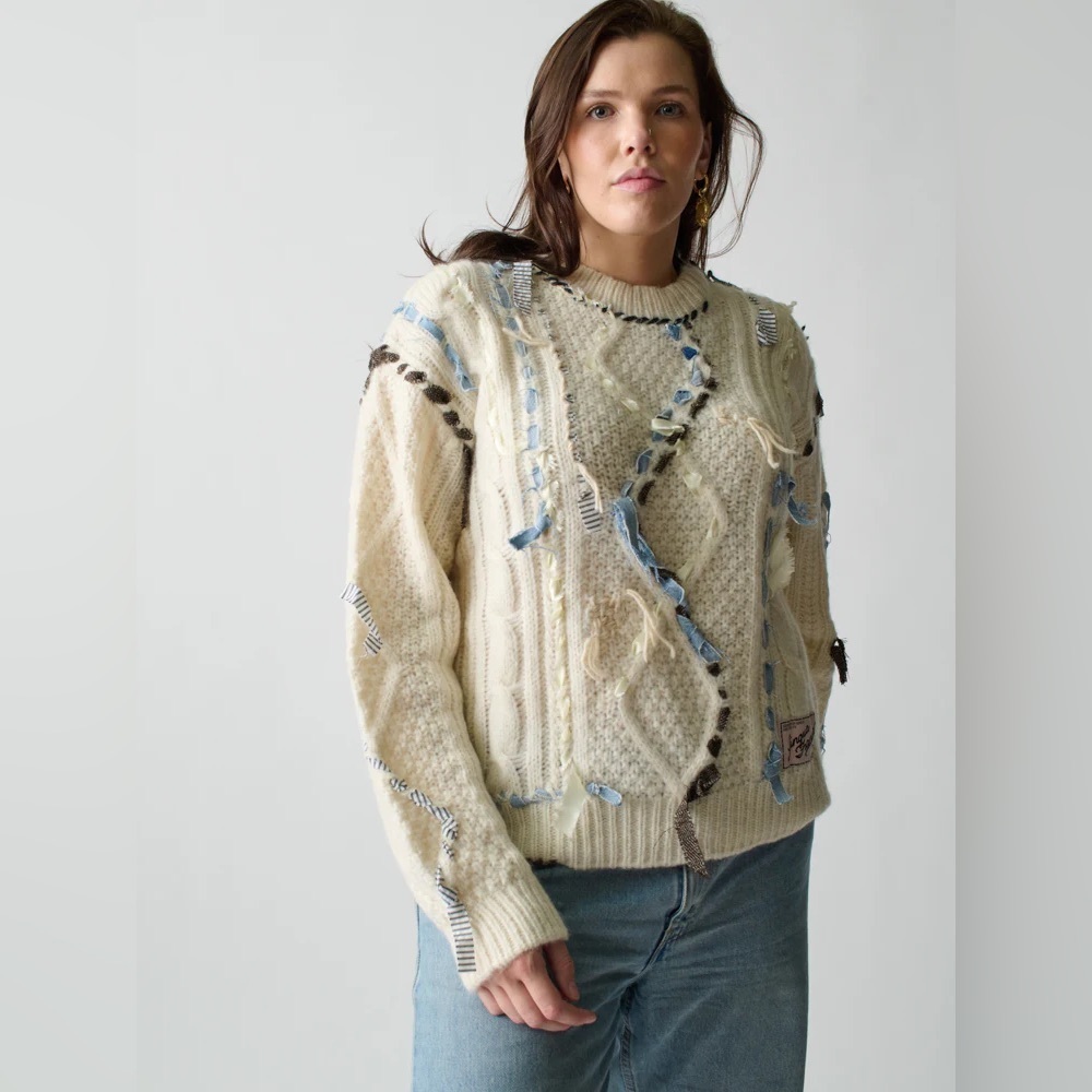 LINGUA FRANCA Jade Cable Knit Crewneck Sweater Alpaca Wool Size 2X - Picture 3 of 13